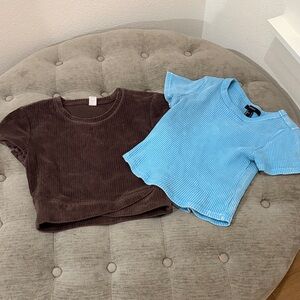 Kids Ribbed Short Sleeve Top - Blue and Brown